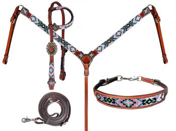 Showman  Beaded Pastel Color 4 Piece Headstall and Breastcollar Set
